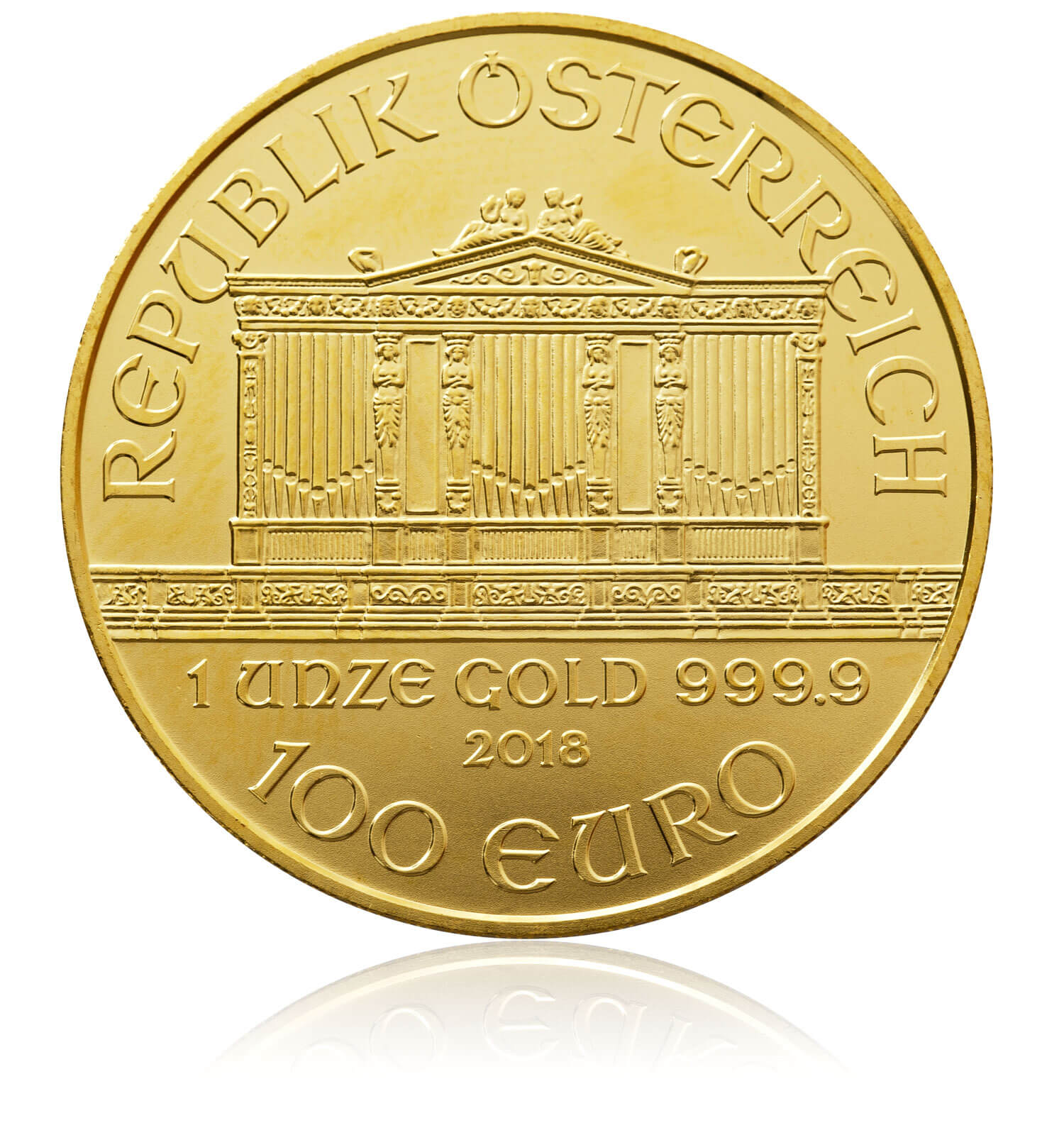Zlatá mince Wiener Philharmoniker - lícní strana