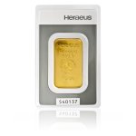 Zlatý investiční slitek Heraeus 31,1 g v ochranném obalu – líc