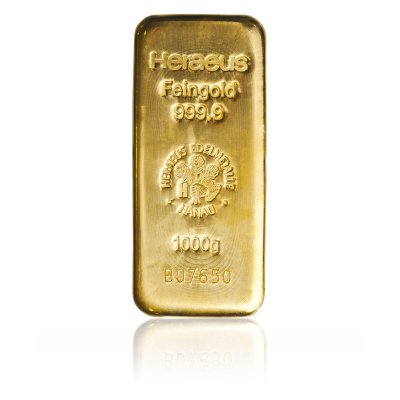 Zlatý investiční slitek Heraeus 1000 g přední strana - obrázek 1