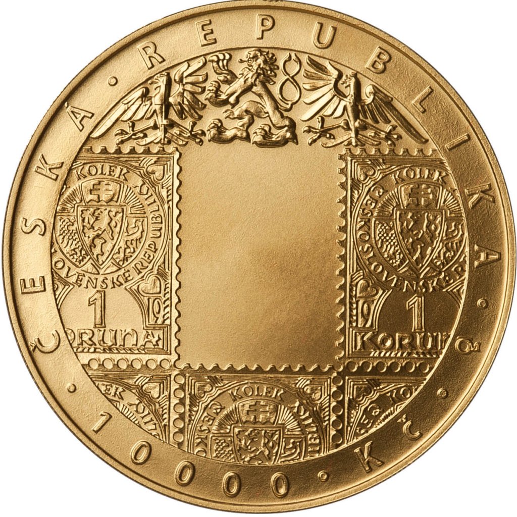Zlatá investiční mince 10000 Kč Zavedení československé měny STANDARD 31,1 g - přední strana