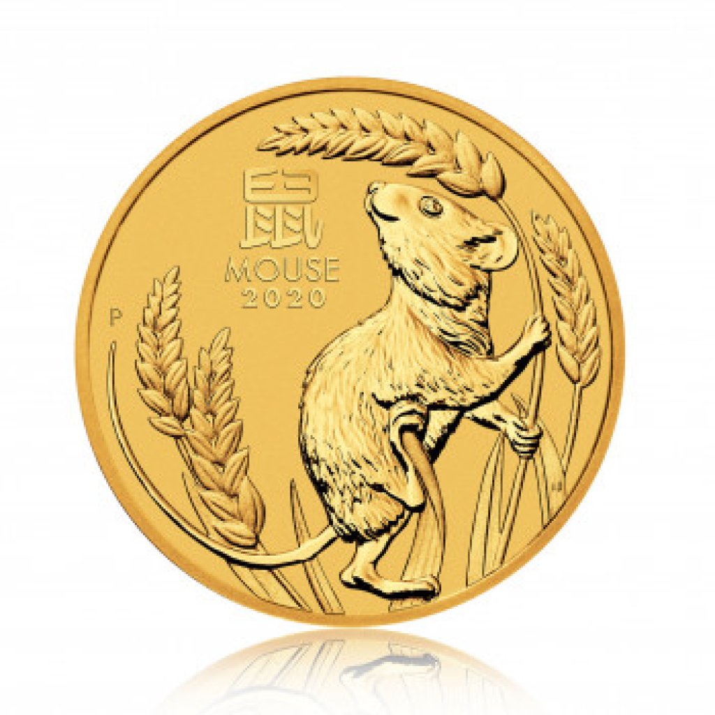 Zlatá investiční mince Australský Lunární rok 2020 Myš 62,21 g - první strana