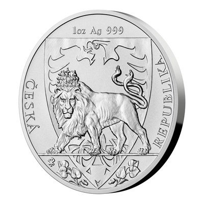 Stříbrná uncová investiční mince Český lev 2020 stand 31,1 g - první strana