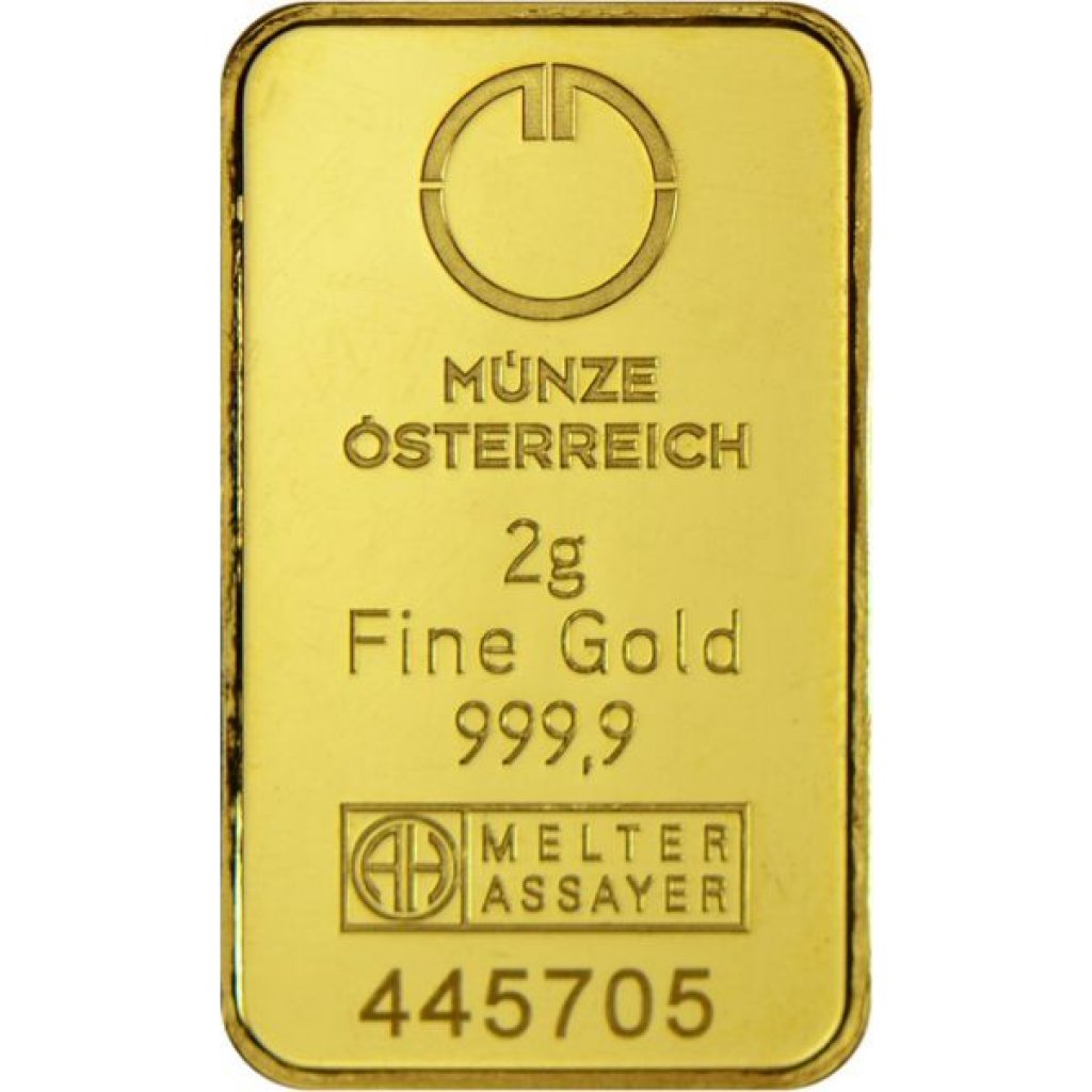 Zlatý investiční slitek Münze Österreich 2 g přední strana
