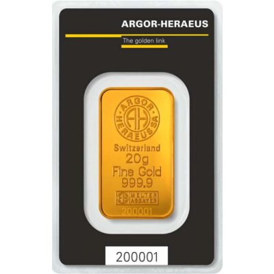 Zlatý investiční slitek Argor-Heraeus 20 g - první strana
