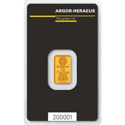 Zlatý investiční slitek Argor-Heraeus 2 g -první strana