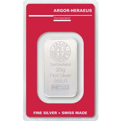 Stříbrný investiční slitek Argor-Heraeus 20 g - první strana
