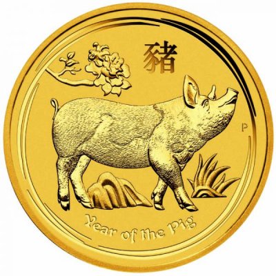 Zlatá investiční mince Australský lunární rok 2019 Vepř 1 Oz - první strana
