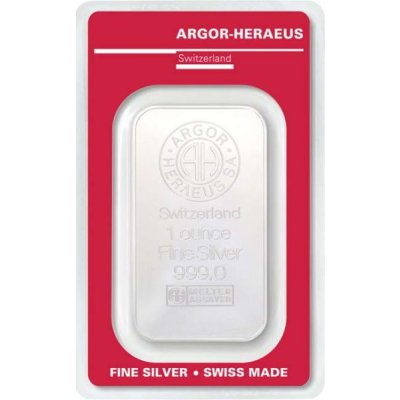 Stříbrný investiční slitek Argor-Heraeus 31,1 g (1 Oz) - první strana