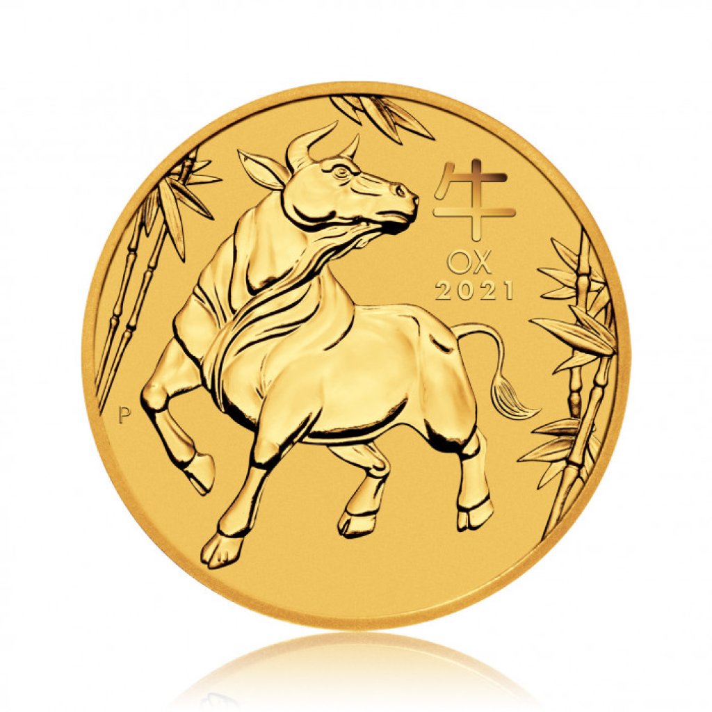 Zlatá investiční mince Australský Lunární rok 2021 Buvol 15,55 g - první strana