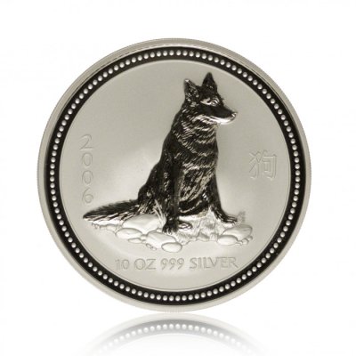 Stříbrná investiční mince Australská Lunární Série I. 2006 Pes 311,04 g (10 Oz ) - první strana