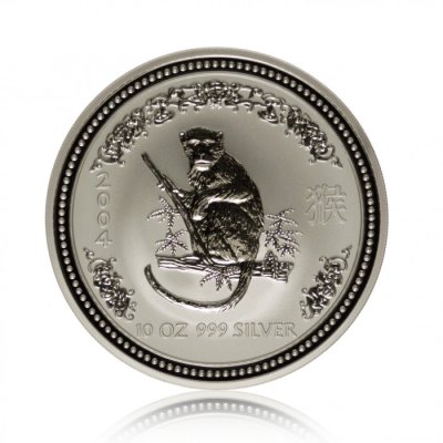 Stříbrná investiční mince Australská Lunární Série I. 2004 Opice 311,04 g (10 Oz ) - první strana