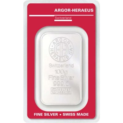 Stříbrný investiční slitek Argor-Heraeus 100 g - první strana