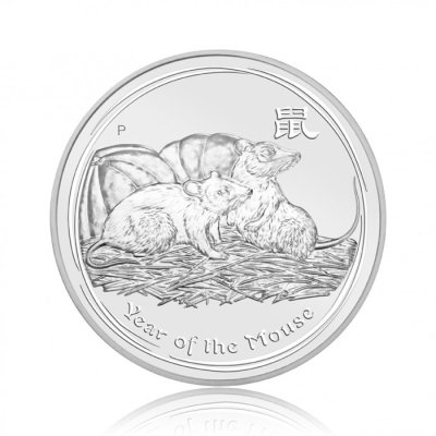 Stříbrná investiční mince Australská Lunární Série II. 2008 Myš 62,2 g (2 Oz ) - první strana
