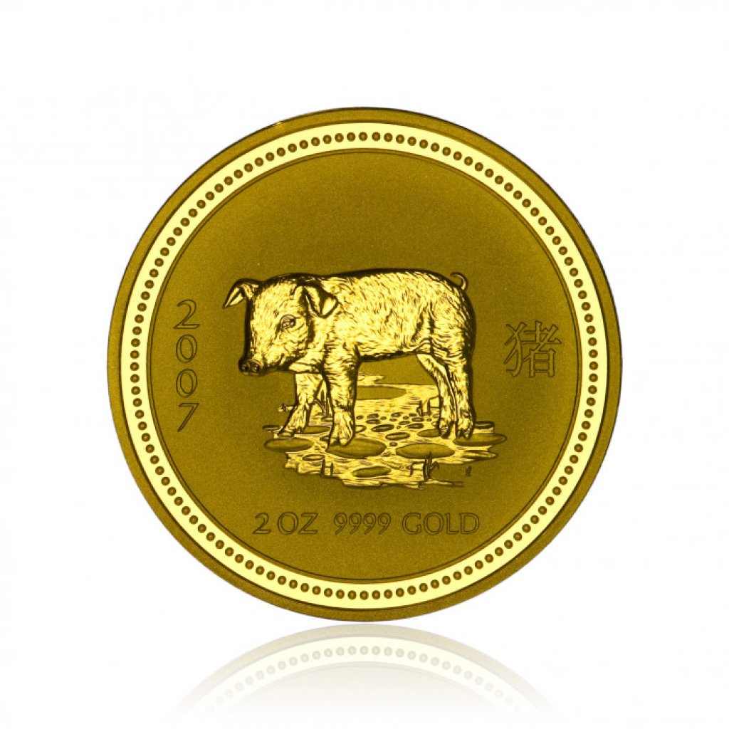 Zlatá investiční mince Australská Lunární Série I. 2007 Vepř 62,2 g (2 Oz) - první strana
