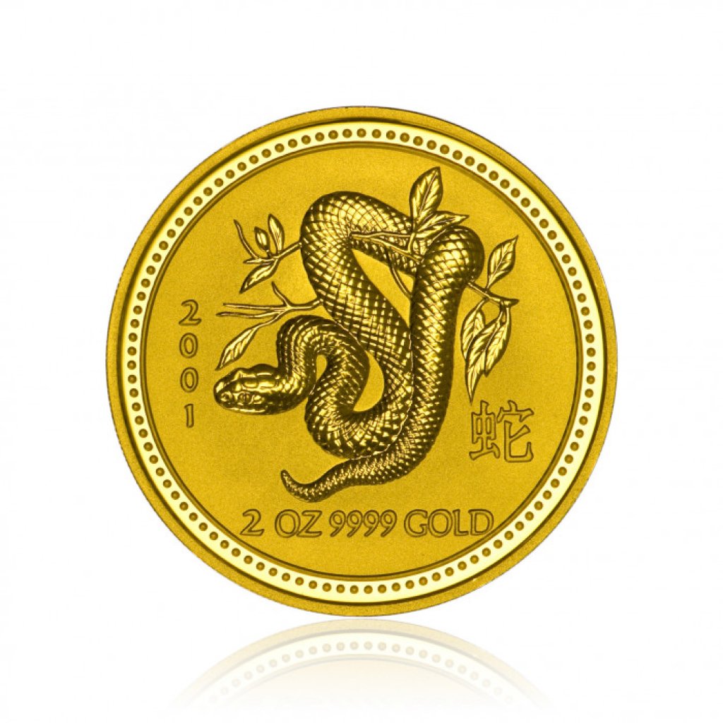 Zlatá investiční mince Australská Lunární Série I. 2001 Had 62,2 g (2 Oz) - první strana