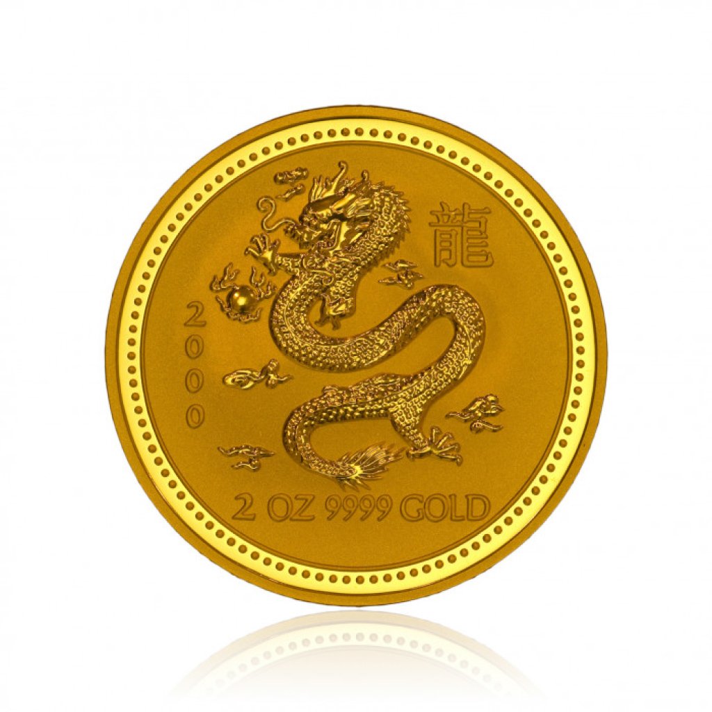Zlatá investiční mince Australská Lunární Série I. 2000 Drak 62,2 g (2 Oz)