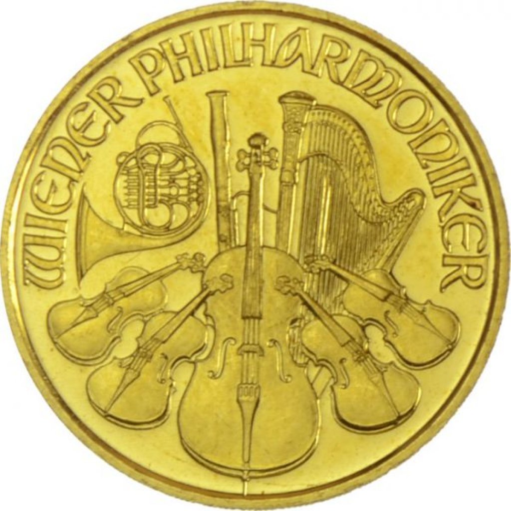 Zlatá investiční mince Wiener Philharmoniker ATS 3,11 g (1/10 Oz) - první strana