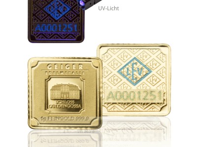 Zlaté investiční slitky GEIGER originál 1 g .9999 - univerzální dárky pro každou příležitost