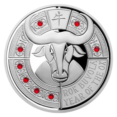 Stříbrná mince Crystal Coin - Rok buvola 2021 proof 31,1 g - první strana