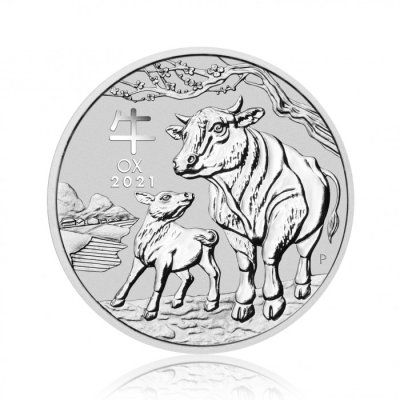 Stříbrná investiční mince Australská Lunární Série III. 2021 Buvol 31,1 g (1 Oz) - první strana