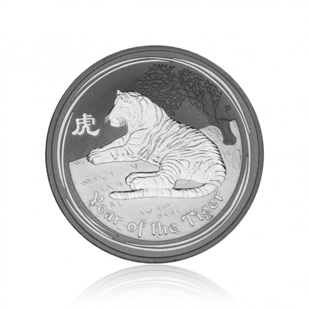 Stříbrná investiční mince Australská Lunární Série II. 2010 Tygr 31,10 g (1 Oz) - 1. strana