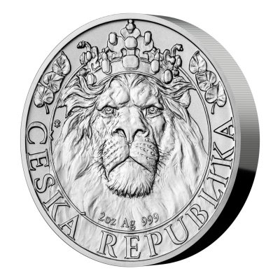 Stříbrná dvouuncová investiční mince Český lev 2022 stand - obrázek 1