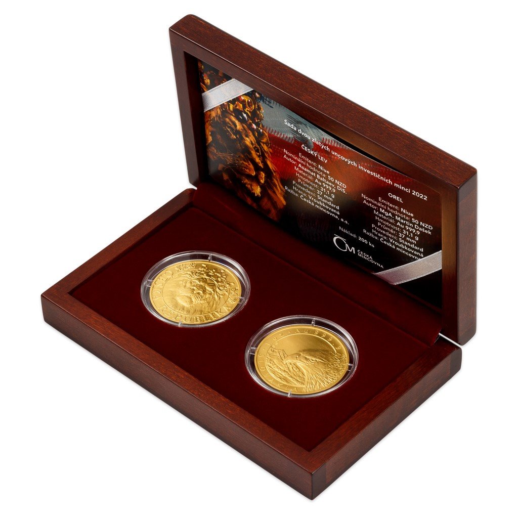 Sada dvou zlatých uncových investičních mincí Český lev a Orel 2022 stand - obrázek 1
