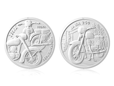 Právě vychází druhá emise stříbrné mince Motocykl Jawa 250