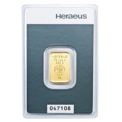 Zlatý investiční slitek Heraeus 5 g přední strana - obrázek