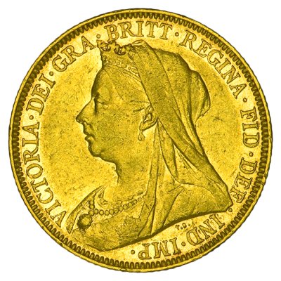 Zlatý Sovereign Královna Viktorie se závojem 1 Libra 7,32 g – 1893 až 1901 - obrázek 1