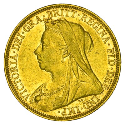 Zlatý Sovereign Královna Viktorie se závojem 1 Libra 7,32 g – 1893 až 1901 - obrázek 1