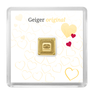Zlatý slitek GEIGER originál 1 gram ve čtvercové kapsli edice pro zamilované - obrázek 1