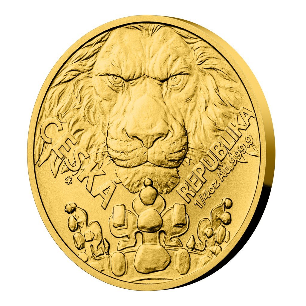 Zlatá 1/4oz investiční mince Český lev 2023 stand – obrázek 1