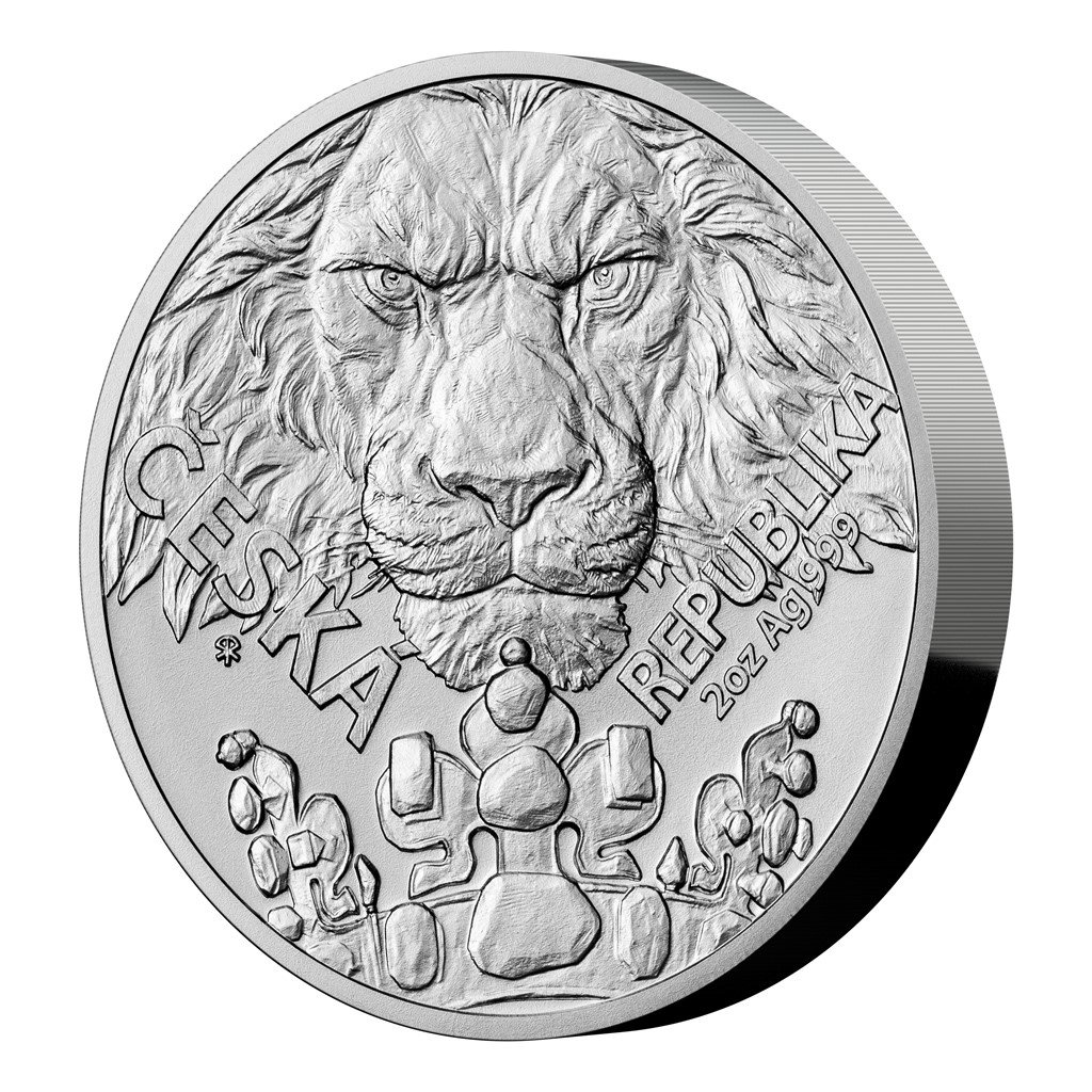 Stříbrná dvouuncová investiční mince Český lev 2023 stand 62,2 g - obrázek 1