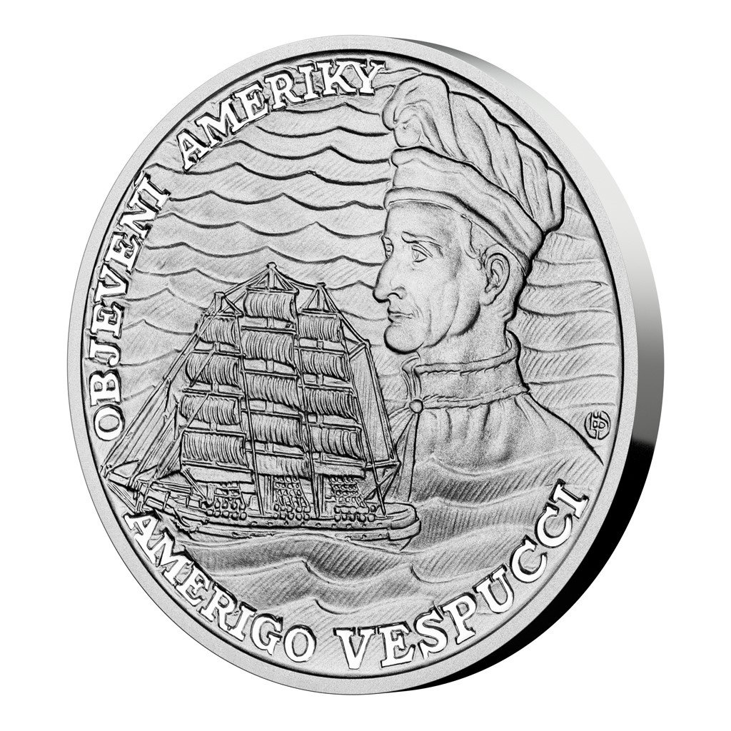 Stříbrná mince Objevení Ameriky - Amerigo Vespucci proof 31,1 g – obrázek 1