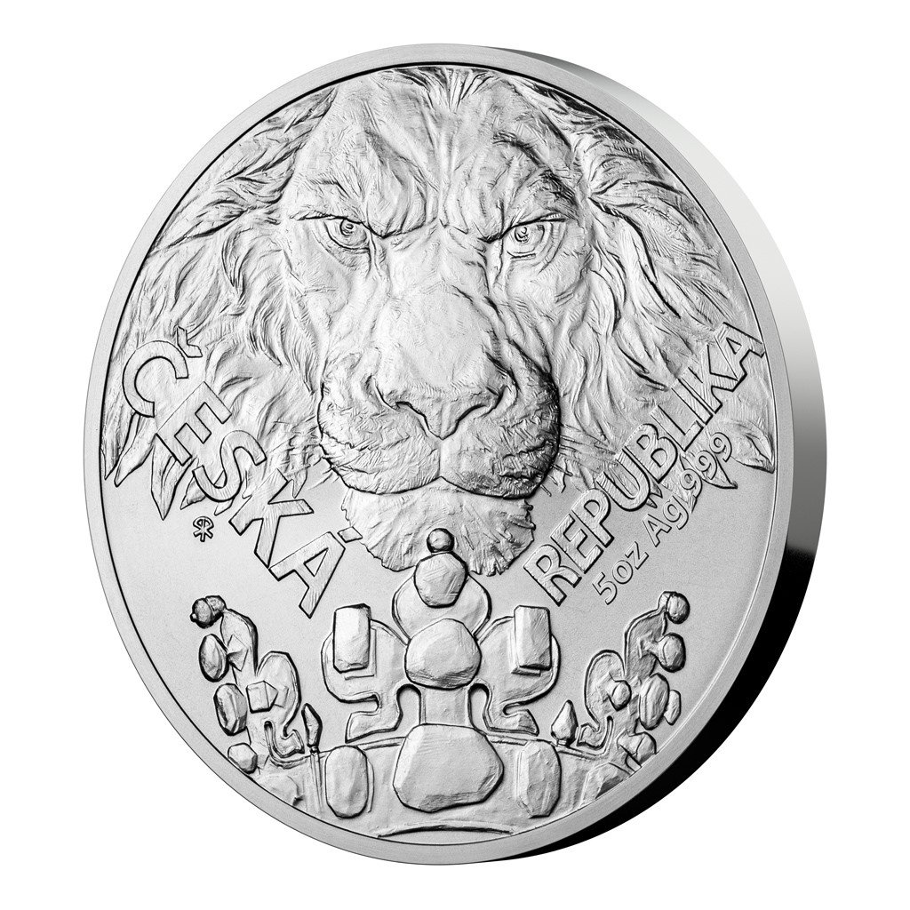 Stříbrná pětiuncová investiční mince Český lev 2023 stand – obrázek 1
