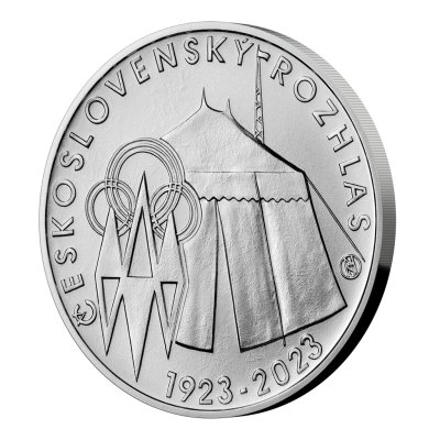 Stříbrná mince 200 Kč 2023 Zahájení pravidelného vysílání Československého rozhlasu stand – obrázek 3