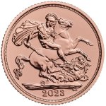 Sada dvou zlatých mincí Sovereign s korunovanými panovníky QEII 2022 + KCIII 2023 7,32 g v etuji - obrázek 4