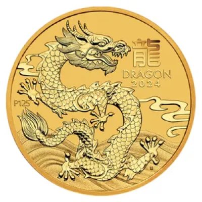 Zlatá investiční mince Australská Lunární Série III. 2024 Drak 31,1 g - obrázek 1