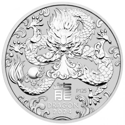 Stříbrná investiční mince Australská Lunární Série III. 2024 Drak 62,21 g - obrázek 1