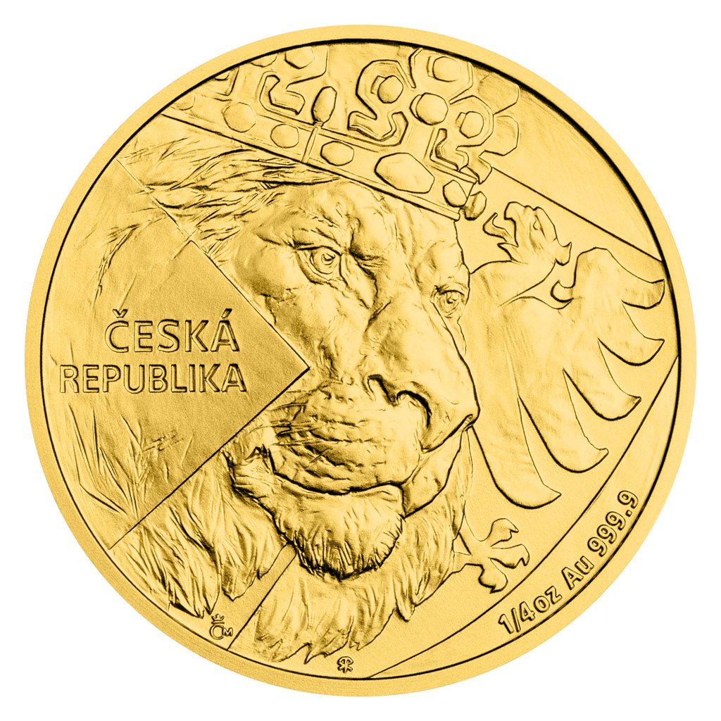 Zlatá 1/4oz investiční mince Český lev 2024 stand – obrázek 1