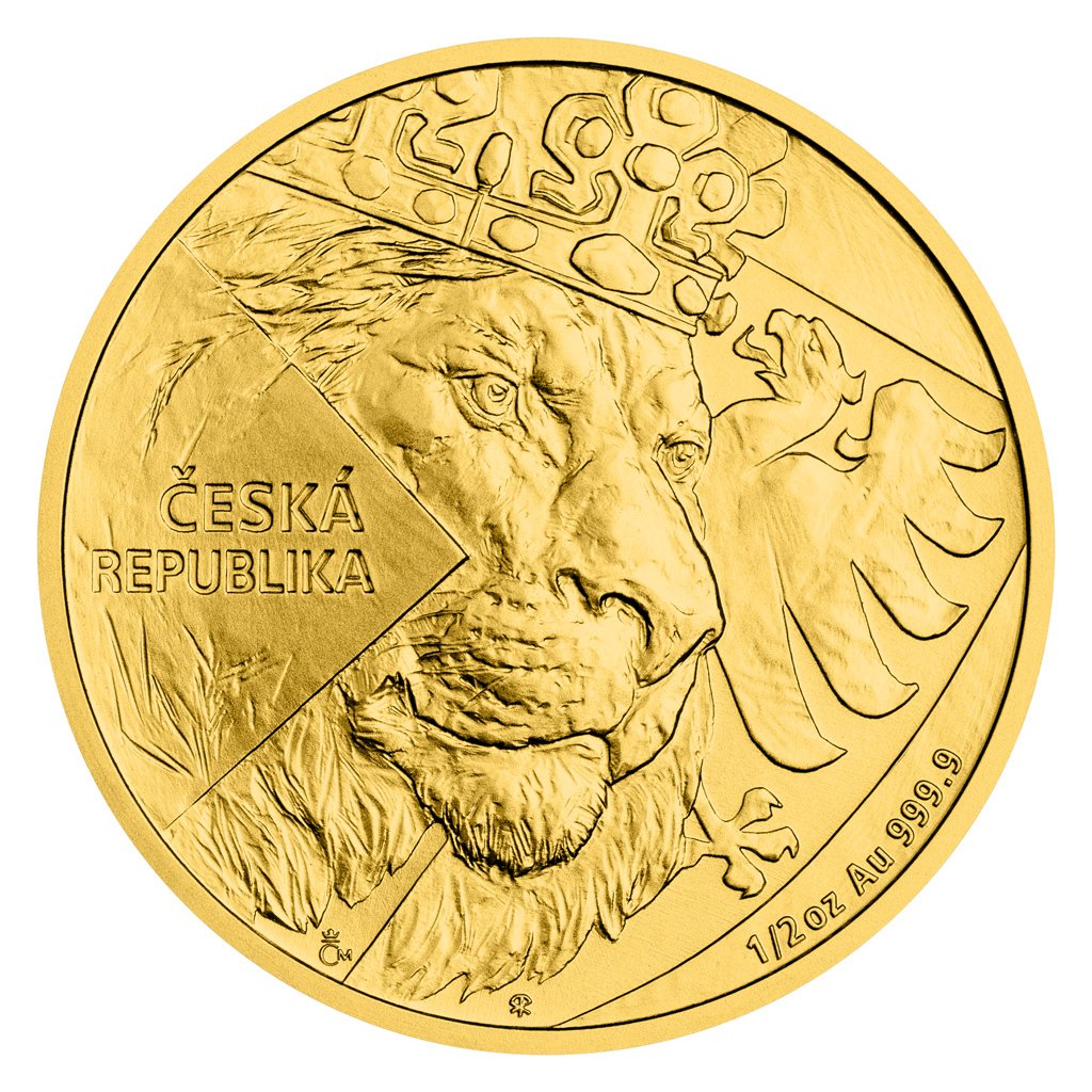 Zlatá 1/2oz investiční mince Český lev 2024 stand – obrázek 1