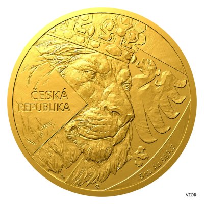Zlatá pětiuncová investiční mince Český lev 2024 stand – obrázek 1