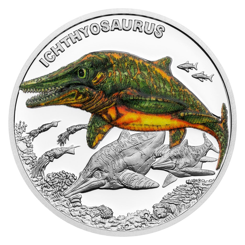 Stříbrná mince Pravěký svět - Ichthyosaurus – obrázek 1