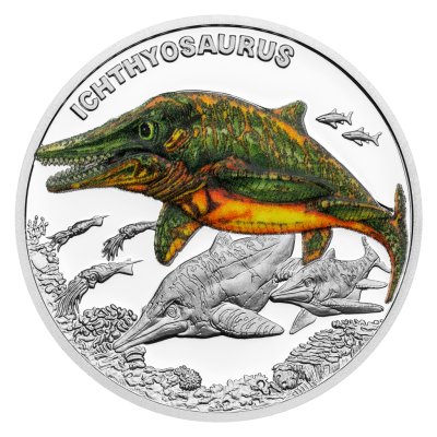 Stříbrná mince Pravěký svět - Ichthyosaurus – obrázek 1
