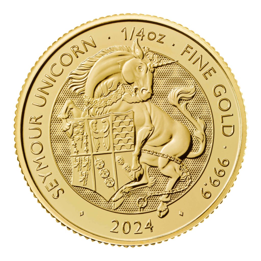 Zlatá investiční mince The Royal Tudor Beast "Seymour Unicorn" 2024 1/4 Oz - obrázek 1
