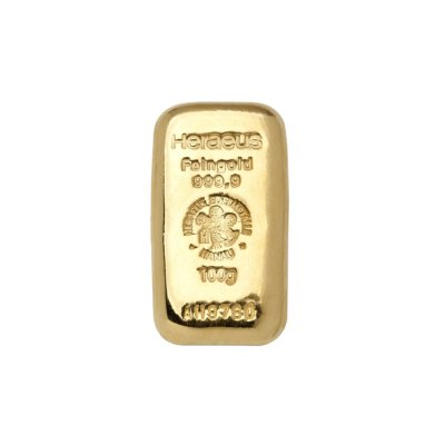 Zlatý slitek 100 g Heraeus odlévaný