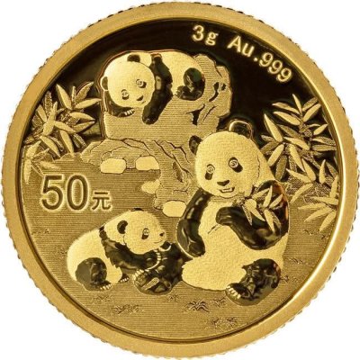 Zlatá mince 3 g Panda 2025 – obrázek 1