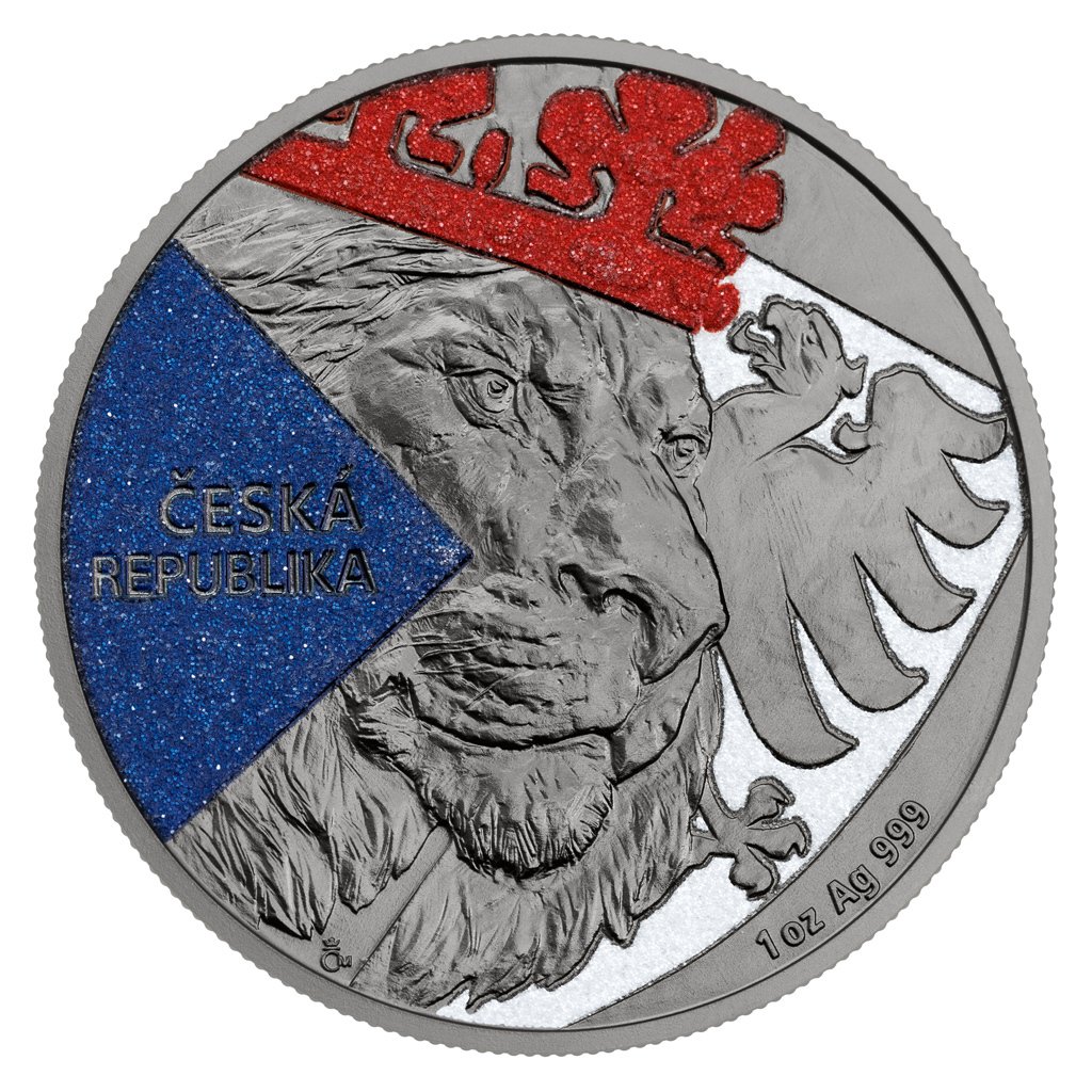 Stříbrná uncová investiční mince Český lev 2024 černá platina, diamond effect stand – obrázek 1