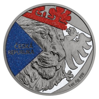 Stříbrná uncová investiční mince Český lev 2024 černá platina, diamond effect stand – obrázek 1
